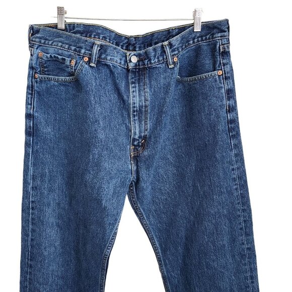 Levi's 505 Mens Jeans 42x32 Blue‎ Denim Logo Straight Leg Flat Front - Picture 2 of 13